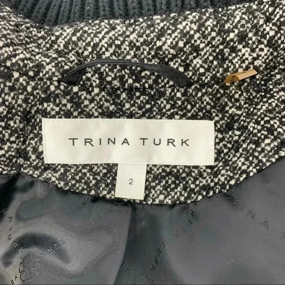 Trina Turk Boucle Tweed Moto zip jacket with leather trim - Picture 4 of 7